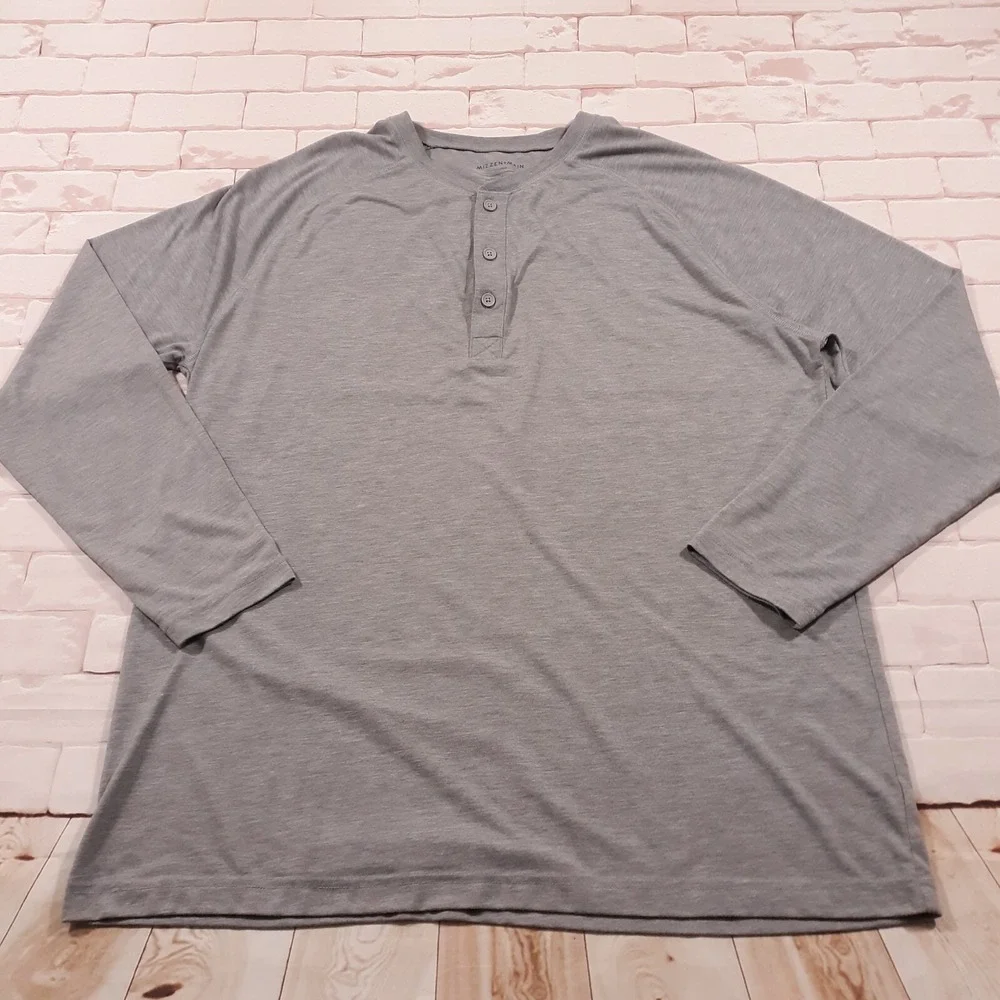 Mizzen + Main Sweater Mens 2XL Henley Neck Gray Pullover Modal Blend